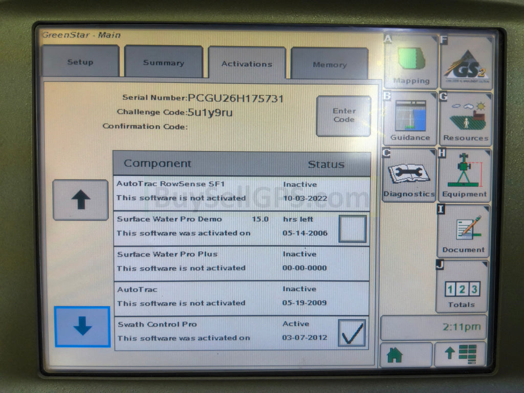 John Deere GreenStar™ GS2 2600 Display 2008 | AutoTrac SF1 and Swath Control | Good Condition | PCGU26H175731