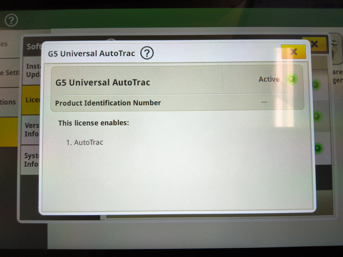 John Deere G5 Plus Universal Display with Permanent Activations