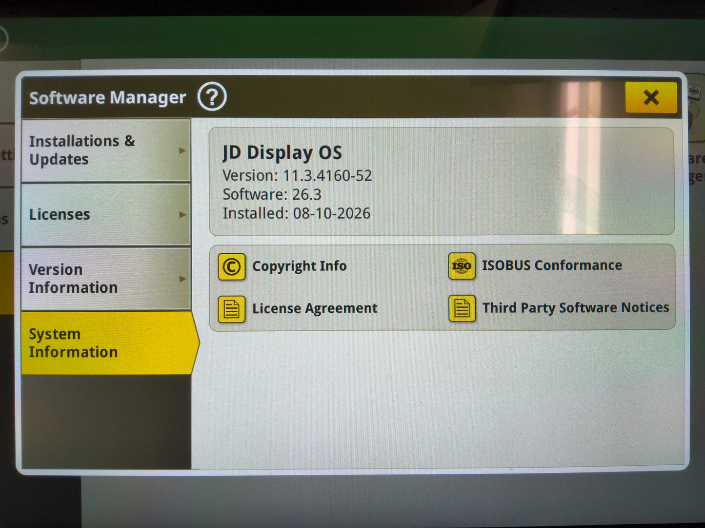 John Deere G5 Plus Universal Display with Permanent Activations