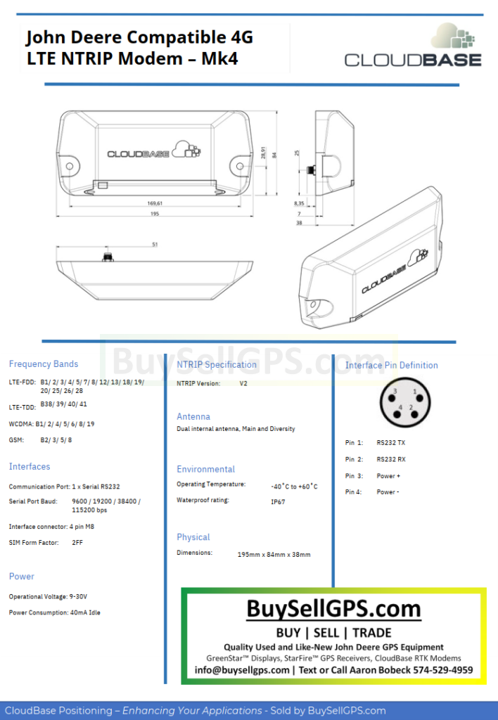 Cloudbase Rtk Ntrip Modem - For John Deere Starfire™ 7000 / 7500 Gps Receiver Agriculture