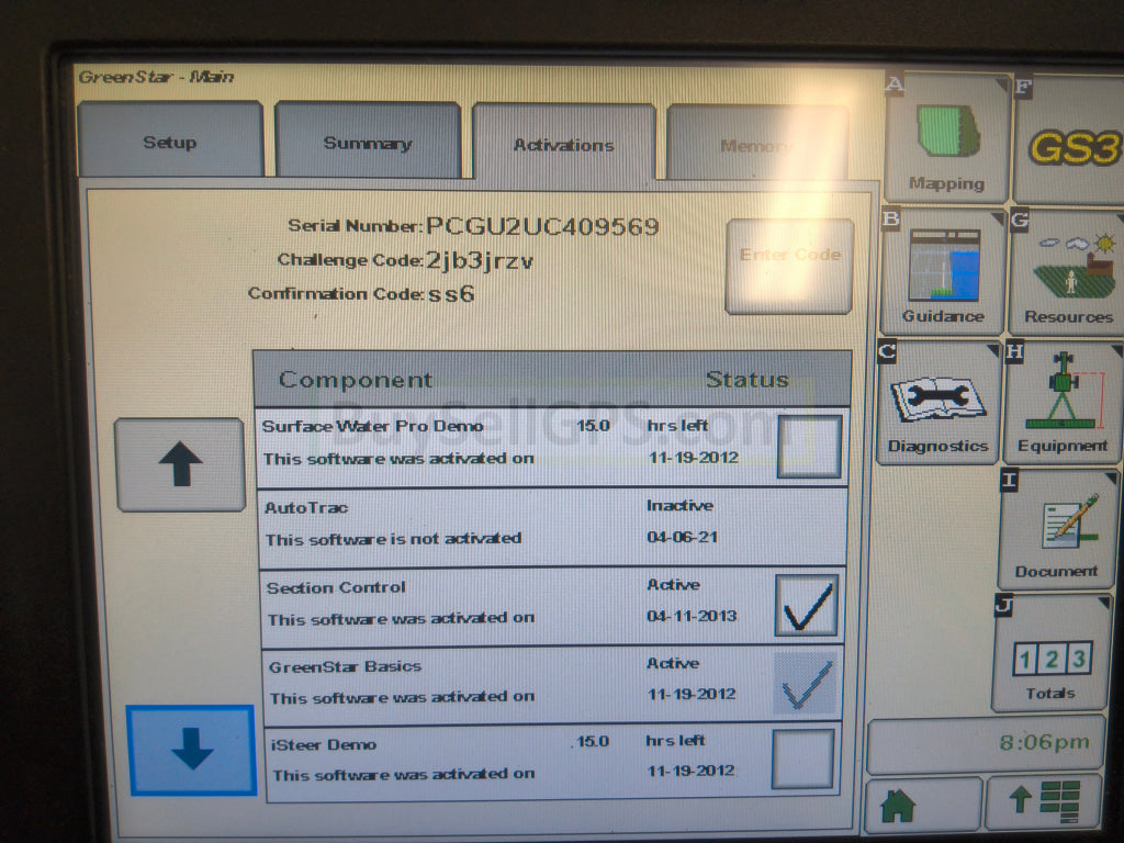 John Deere GreenStar™ GS3 2630 Display 2012 | AutoTrac SF2 (any signal level GPS) and Section Control | Good to Very