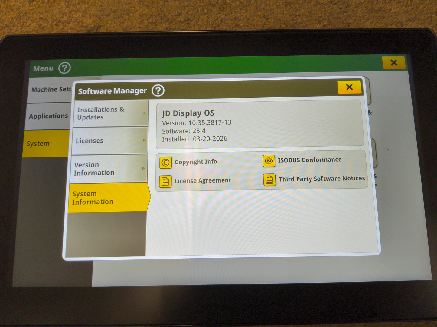 John Deere G5 Plus Universal Display with Permanent Activations