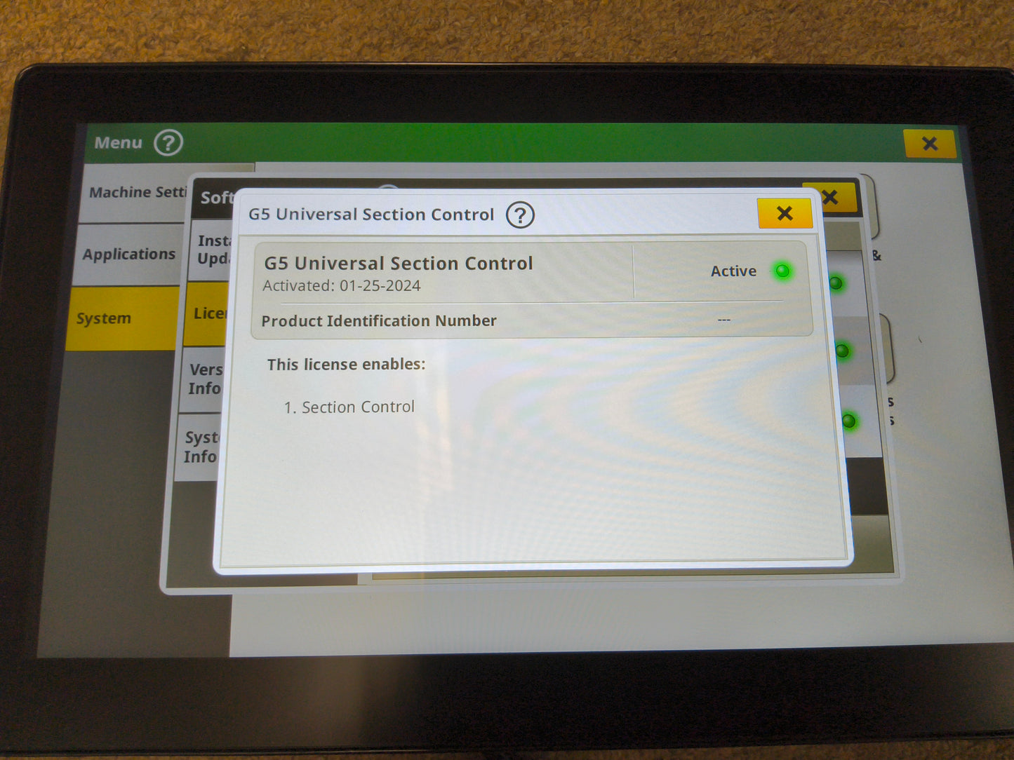 John Deere G5 Plus Universal Display with Permanent Activations