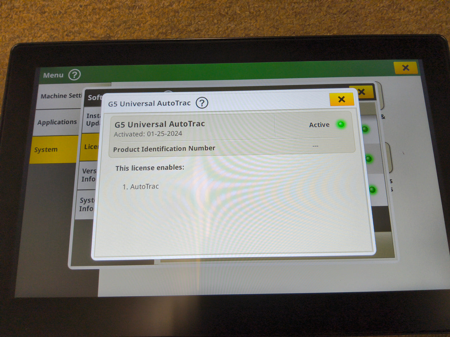John Deere G5 Plus Universal Display with Permanent Activations